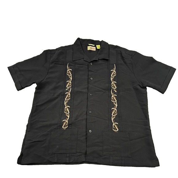 Cubavera Other - Cubavera Men's XXL Embroidered Guayabera Shirt Black Treble Clef Music Dress